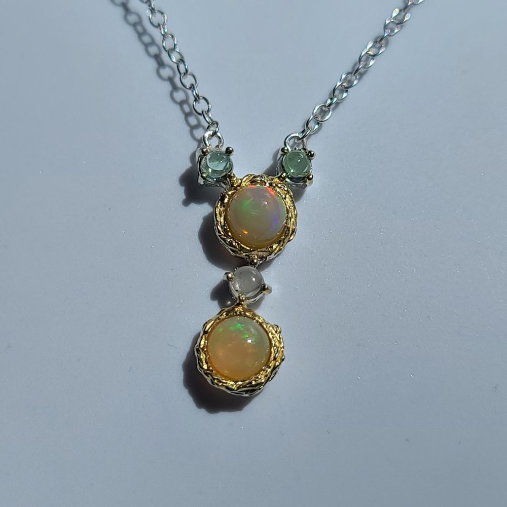 Opal & Tourmaline drop sterling necklace - Picture 8 of 8